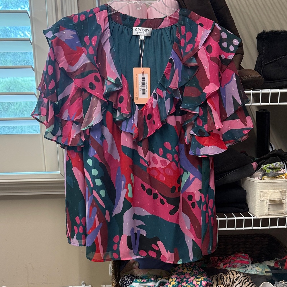 CROSBY by Mollie Burch Multicolor Ruffle Blouse